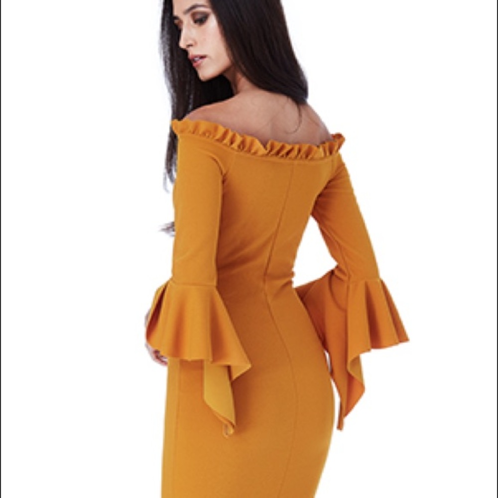 Mustard Bell Sleeve Midi Dress